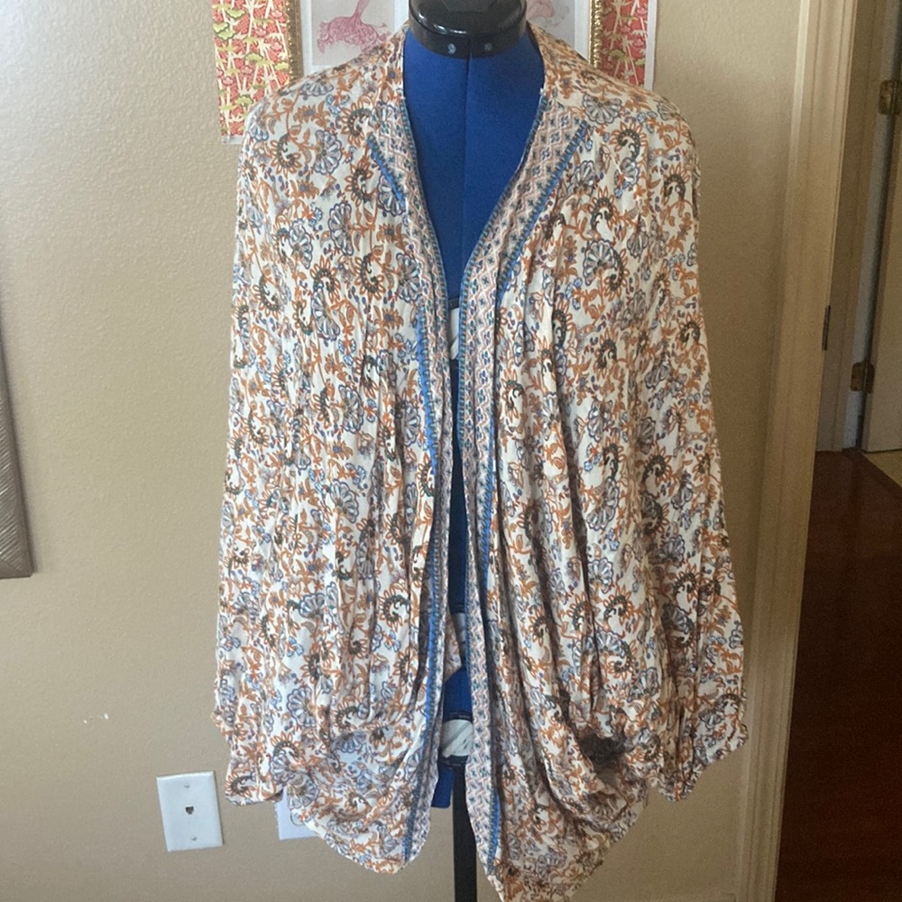 Flowing Blue and Brown Cape with Paisley Design